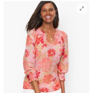 Talbots NWT Smocked Floral Soft Flowy Blouse Vibrant Pink NEW XL